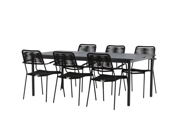 Imagine Modena - Dining Table- Black - Aluminium - 200*100cm +Lindos Armchair - Black Alu / Black Rope _6