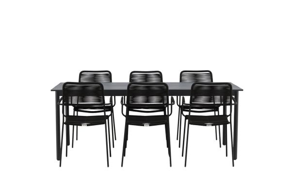 Imagine Modena - Dining Table- Black - Aluminium - 200*100cm +Lindos Armchair - Black Alu / Black Rope _6