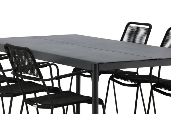 Imagine Modena - Dining Table- Black - Aluminium - 200*100cm +Lindos Armchair - Black Alu / Black Rope _6