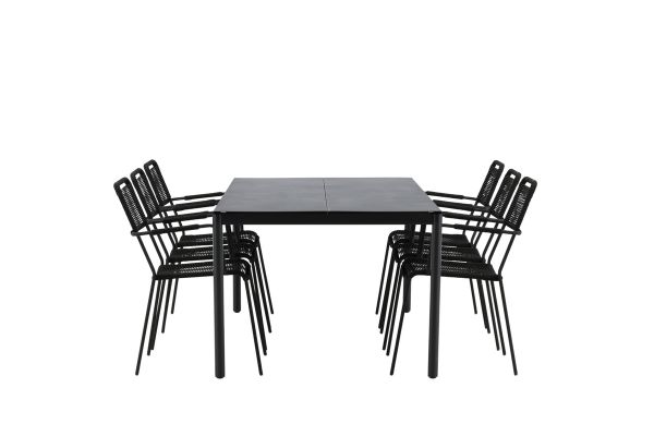 Imagine Modena - Dining Table- Black - Aluminium - 200*100cm +Lindos Armchair - Black Alu / Black Rope _6