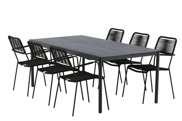 Imagine Modena - Dining Table- Black - Aluminium - 200*100cm +Lindos Armchair - Black Alu / Black Rope _6