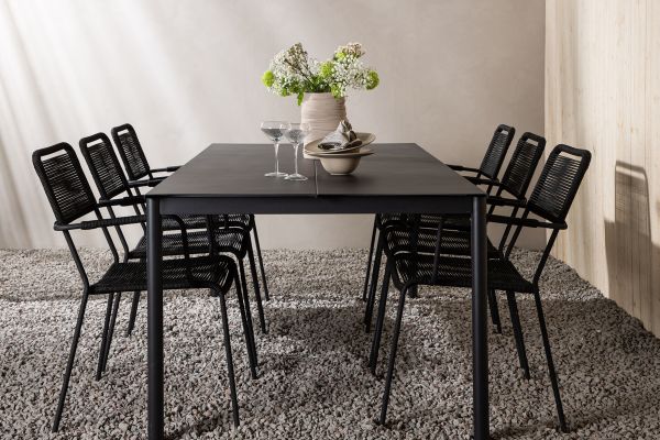 Imagine Modena - Dining Table- Black - Aluminium - 200*100cm +Lindos Armchair - Black Alu / Black Rope _6