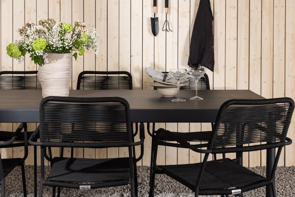 Imagine Modena - Dining Table- Black - Aluminium - 200*100cm +Lindos Armchair - Black Alu / Black Rope _6