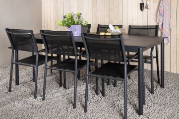 Imagine Vă rugăm să traduceți complet Modena - Masă de Dining- Negru - Aluminiu - 200 * 100cm + Scaun Santorini (Empilabil) - Negru alu / Textilene negru _6