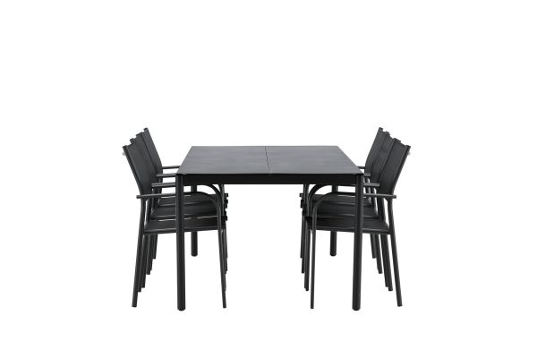 Imagine Vă rugăm să traduceți complet Modena - Masă de Dining- Negru - Aluminiu - 200 * 100cm + Scaun Santorini (Empilabil) - Negru alu / Textilene negru _6