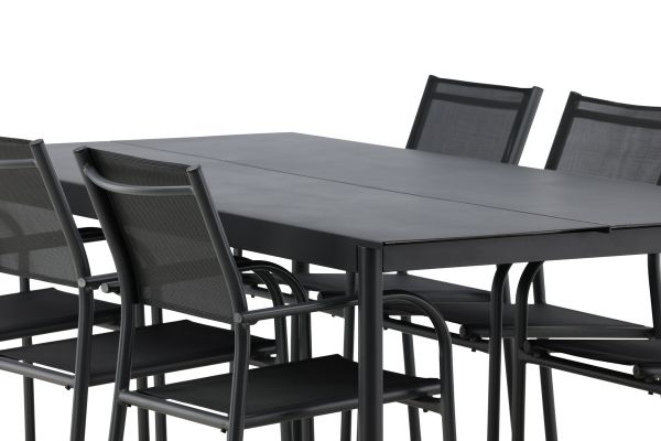 Imagine Vă rugăm să traduceți complet Modena - Masă de Dining- Negru - Aluminiu - 200 * 100cm + Scaun Santorini (Empilabil) - Negru alu / Textilene negru _6