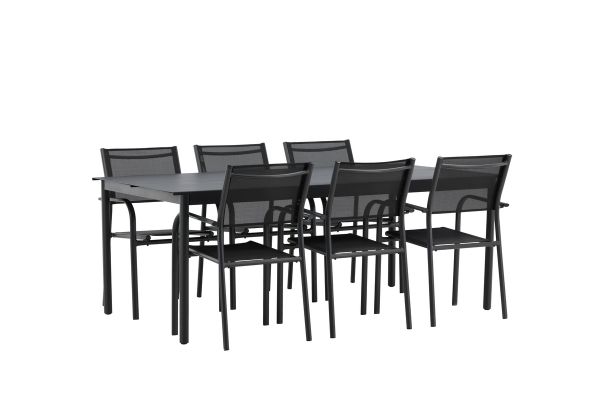 Imagine Vă rugăm să traduceți complet Modena - Masă de Dining- Negru - Aluminiu - 200 * 100cm + Scaun Santorini (Empilabil) - Negru alu / Textilene negru _6