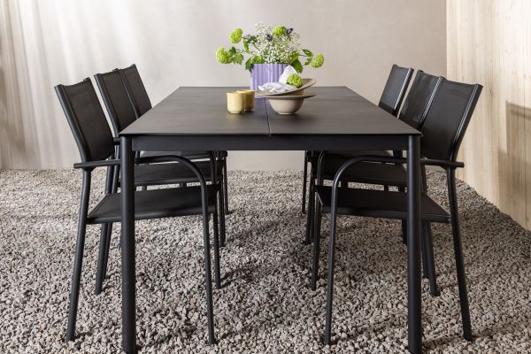 Imagine Vă rugăm să traduceți complet Modena - Masă de Dining- Negru - Aluminiu - 200 * 100cm + Scaun Santorini (Empilabil) - Negru alu / Textilene negru _6