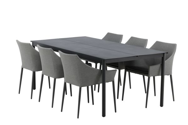 Imagine Masa de dining Modena - Negru - Aluminiu - 200 * 100 cm _1+ Scaun de dining Spoga - Negru / Gri - - _6