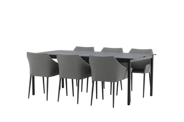 Imagine Masa de dining Modena - Negru - Aluminiu - 200 * 100 cm _1+ Scaun de dining Spoga - Negru / Gri - - _6