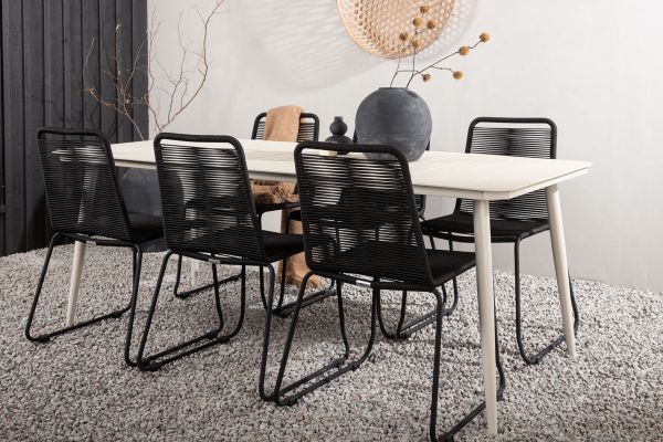 Imagine Lina Dining Table - Beige - 200*90 _1+ Lindos Stacking Chair - Black Alu / Black Rope _6