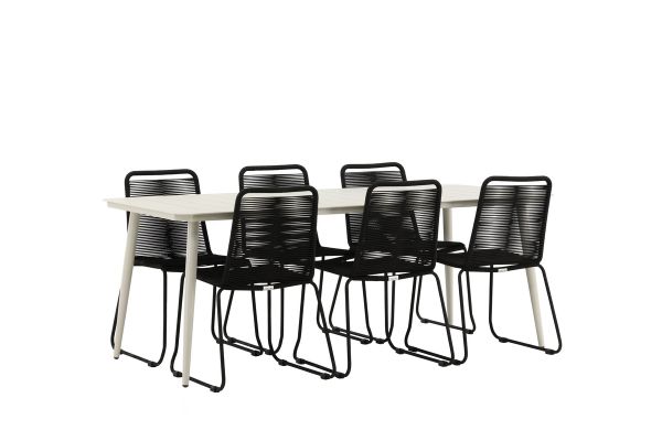 Imagine Lina Dining Table - Beige - 200*90 _1+ Lindos Stacking Chair - Black Alu / Black Rope _6