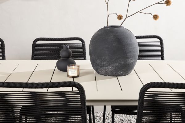 Imagine Lina Dining Table - Beige - 200*90 _1+ Lindos Stacking Chair - Black Alu / Black Rope _6