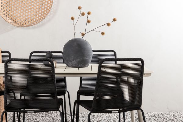 Imagine Lina Dining Table - Beige - 200*90 _1+ Lindos Stacking Chair - Black Alu / Black Rope _6