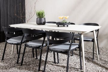 Imagine Masa de dining Lina - Bej - 200*90 _1+ Loc - Scaun de dining cu perna inclusa - Negru / Gri - Aluminiu - _6