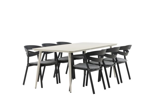 Imagine Masa de dining Lina - Bej - 200*90 _1+ Loc - Scaun de dining cu perna inclusa - Negru / Gri - Aluminiu - _6