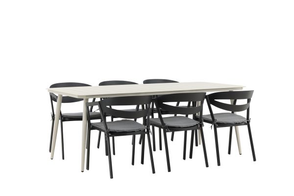 Imagine Masa de dining Lina - Bej - 200*90 _1+ Loc - Scaun de dining cu perna inclusa - Negru / Gri - Aluminiu - _6