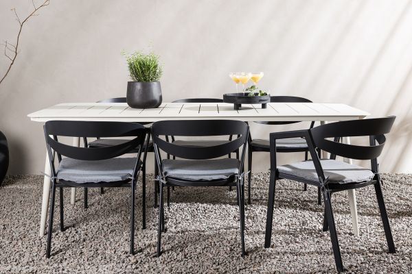 Imagine Masa de dining Lina - Bej - 200*90 _1+ Loc - Scaun de dining cu perna inclusa - Negru / Gri - Aluminiu - _6