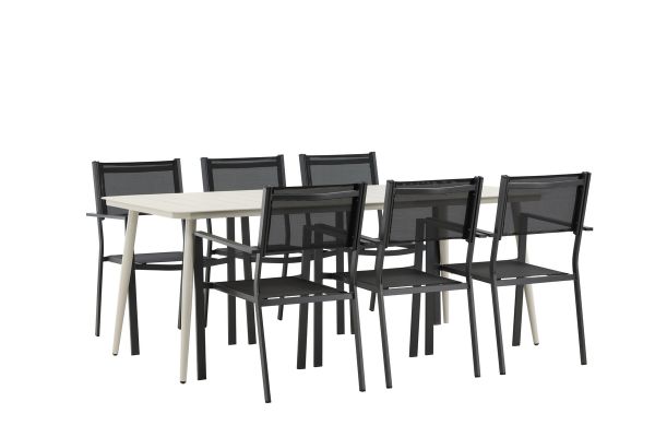 Imagine Masa de dining Lina - Bej - 200*90 _1+ Scaun empilabil Copacabana - Negru/Negru _6