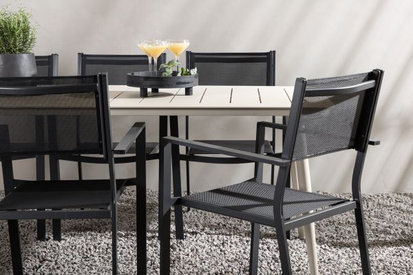 Imagine Masa de dining Lina - Bej - 200*90 _1+ Scaun empilabil Copacabana - Negru/Negru _6