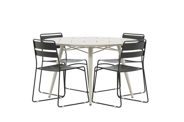 Imagine Masa de Dining Lina - Bej - Rotundă 120 cm _1+ Scaun de Dining Lina - Negru _4