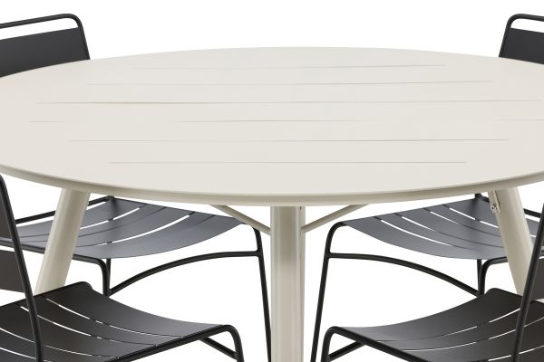 Imagine Masa de Dining Lina - Bej - Rotundă 120 cm _1+ Scaun de Dining Lina - Negru _4