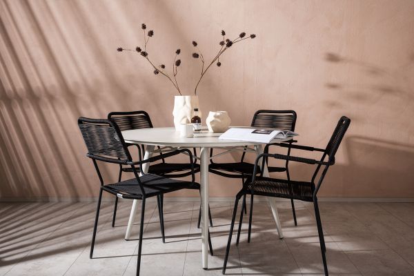 Imagine Lina Dining Table - Beige - Round 120 cm _1+ Lindos Armchair - Black Alu / Black Rope _4