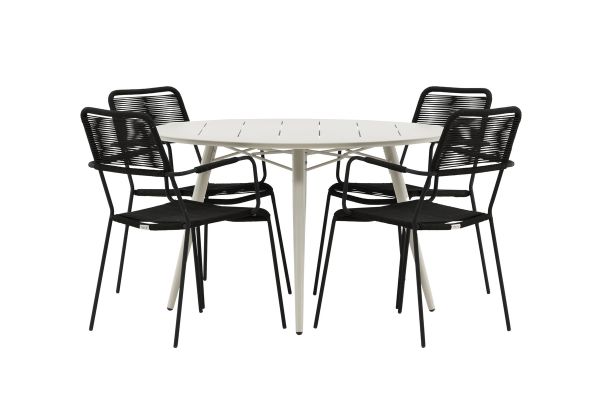 Imagine Lina Dining Table - Beige - Round 120 cm _1+ Lindos Armchair - Black Alu / Black Rope _4