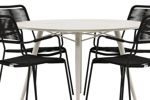 Imagine Lina Dining Table - Beige - Round 120 cm _1+ Lindos Armchair - Black Alu / Black Rope _4