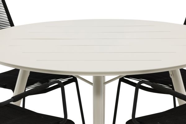 Imagine Lina Dining Table - Beige - Round 120 cm _1+ Lindos Armchair - Black Alu / Black Rope _4