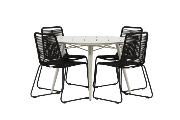 Imagine Lina Dining Table - Beige - Round 120 cm _1+ Lindos Stacking Chair - Black Alu / Black Rope _4