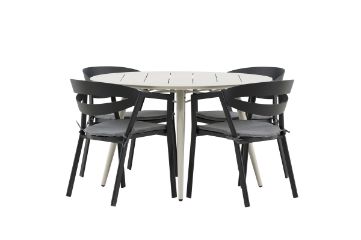 Imagine Masa de dining Lina - Bej - Rotunda 120 cm _1+ Fantezie - Scaun de dining cu pernă inclusă - Negru/Gri - Aluminiu - _4