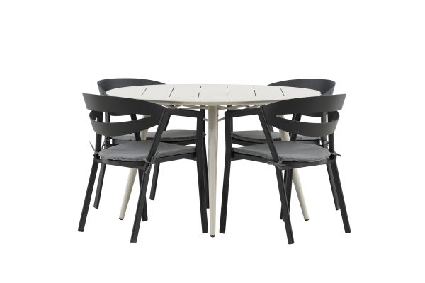 Imagine Masa de dining Lina - Bej - Rotunda 120 cm _1+ Fantezie - Scaun de dining cu pernă inclusă - Negru/Gri - Aluminiu - _4