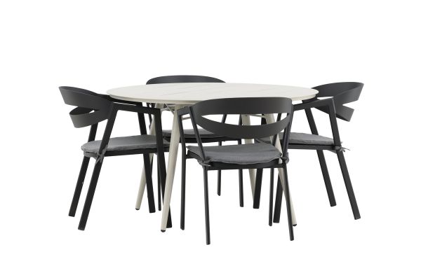 Imagine Masa de dining Lina - Bej - Rotunda 120 cm _1+ Fantezie - Scaun de dining cu pernă inclusă - Negru/Gri - Aluminiu - _4