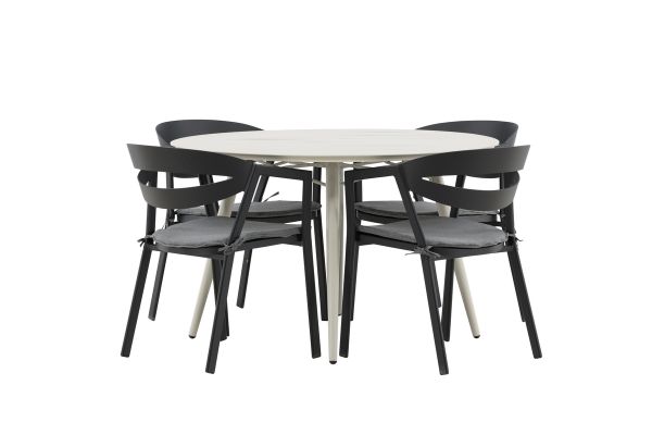 Imagine Masa de dining Lina - Bej - Rotunda 120 cm _1+ Fantezie - Scaun de dining cu pernă inclusă - Negru/Gri - Aluminiu - _4