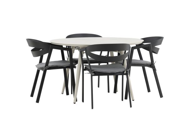 Imagine Masa de dining Lina - Bej - Rotunda 120 cm _1+ Fantezie - Scaun de dining cu pernă inclusă - Negru/Gri - Aluminiu - _4