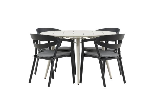 Imagine Masa de dining Lina - Bej - Rotunda 120 cm _1+ Fantezie - Scaun de dining cu pernă inclusă - Negru/Gri - Aluminiu - _4