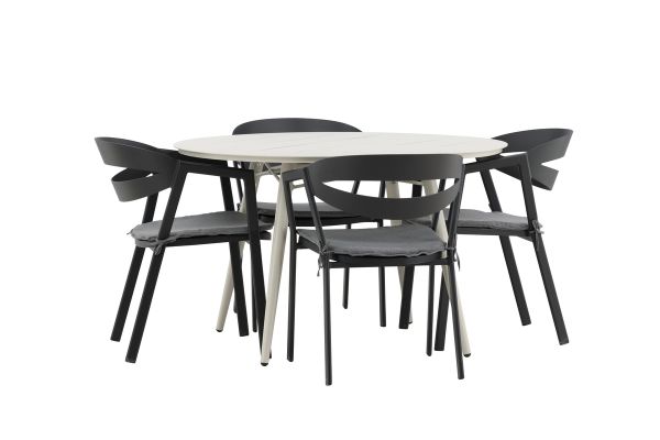 Imagine Masa de dining Lina - Bej - Rotunda 120 cm _1+ Fantezie - Scaun de dining cu pernă inclusă - Negru/Gri - Aluminiu - _4