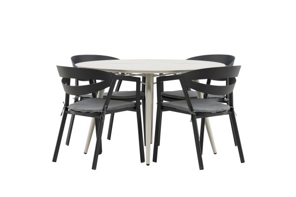 Imagine Masa de dining Lina - Bej - Rotunda 120 cm _1+ Fantezie - Scaun de dining cu pernă inclusă - Negru/Gri - Aluminiu - _4