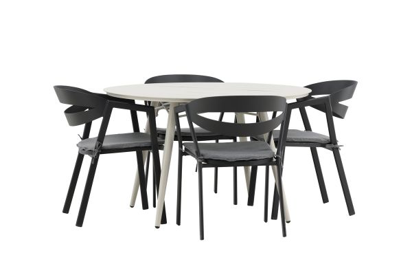 Imagine Masa de dining Lina - Bej - Rotunda 120 cm _1+ Fantezie - Scaun de dining cu pernă inclusă - Negru/Gri - Aluminiu - _4