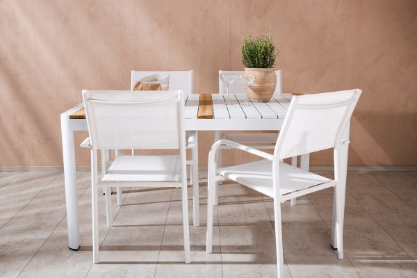 Imagine Masa de dining Togo - Alb / Teak - Allu / Teak - 150*100 + Scaun Santorini (Empilabil) - Alb Alu / Textilen Alb _4