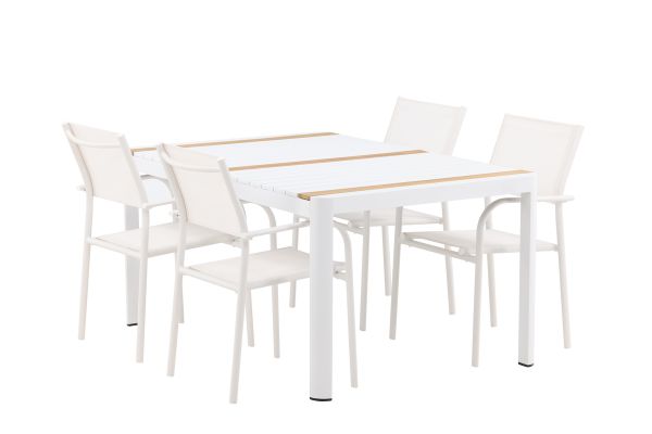 Imagine Masa de dining Togo - Alb / Teak - Allu / Teak - 150*100 + Scaun Santorini (Empilabil) - Alb Alu / Textilen Alb _4