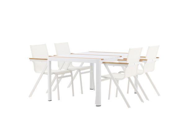 Imagine Masa de dining Togo - Alb / Teak - Allu / Teak - 150 * 100 _1+ Scaun din Mexic - Alb / Teak _4