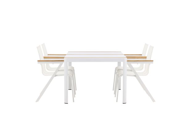 Imagine Masa de dining Togo - Alb / Teak - Allu / Teak - 150 * 100 _1+ Scaun din Mexic - Alb / Teak _4