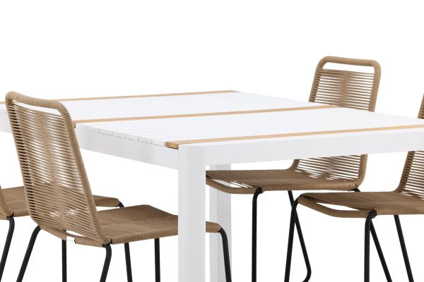 Imagine Vă rog să traduceți complet Togo - Masa de dining - Alb / Teak - Alu / Teak - 150*100 _1+ Scaun empilabil Lindos - Aluminiu negru / Frânghie latte _4