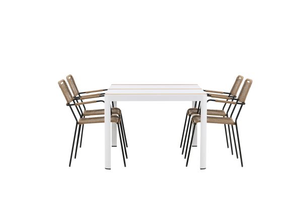 Imagine Masa de dining Togo - Alb / Teak - Allu / Teak - 150 * 100 _1 + Scaun Lindos - Negru Alu / Șnur Latte _4