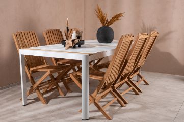 Imagine Togo - Masă de dining - Alb / Teak - Allu / Teak - 200*100 _1+ Ghana - Scaun pliabil - Natural - Teak - _6