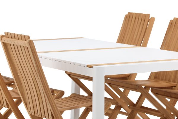 Imagine Togo - Masă de dining - Alb / Teak - Allu / Teak - 200*100 _1+ Ghana - Scaun pliabil - Natural - Teak - _6