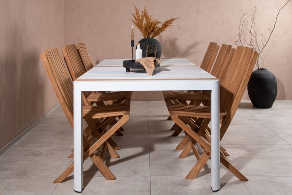 Imagine Togo - Masă de dining - Alb / Teak - Allu / Teak - 200*100 _1+ Ghana - Scaun pliabil - Natural - Teak - _6