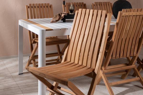 Imagine Togo - Masă de dining - Alb / Teak - Allu / Teak - 200*100 _1+ Ghana - Scaun pliabil - Natural - Teak - _6